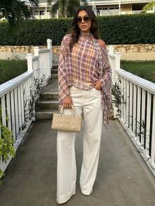 Plaid Pocket Button Casual Beach Vacation Women Tops Spring - Khaki - View 5
