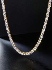 Collar con colgante de diamantes completo estilo rapero hip hop para hombres ICED CHICS, diseño de circonita cúbica cuadrada, joyería de lujo unisex, regalo perfecto para el Día del Padre, cadena de tenis de 4 mm - Cadena de tenis de moda - Ver 3