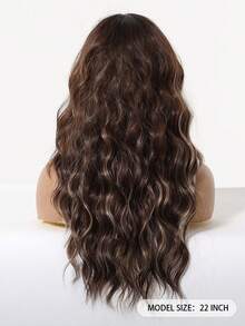 22 Inch Long Water Wave Wigs With Medium Part Bangs For Women, Dark Brown With Blonde Highlights Synthetic Wig, Heat Resistant Natural Looking Curly Fake Hair For Daily Party Cosplay - Brown Highlight - View 7