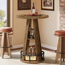 Tribesigns Round Bar Table, 39.4" H High Top Bistro Table With Storage, Industrial Cocktail Pub Tables With Metal Footrest For Living Room, Barroom, Small Space, Rustic Brown(Only Table) - Brown - View 1