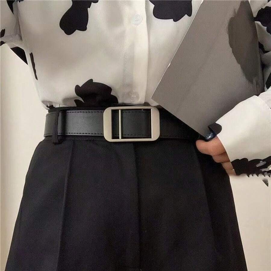 1pc Buckle-Free Belt, Unisex Casual Minimalist Waist Belt, Black PU Material