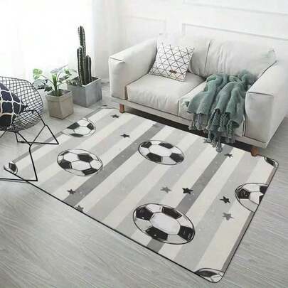 Thảm trải sàn dày dặn, chất liệu nhung mềm mại, họa tiết bóng đá, thích hợp cho phòng khách, mùa thu/đông, có thể giặt được.