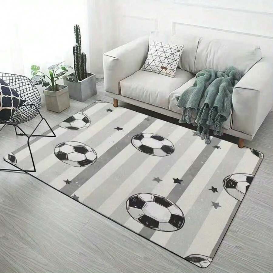 Thảm trải sàn dày dặn, chất liệu nhung mềm mại, họa tiết bóng đá, thích hợp cho phòng khách, mùa thu/đông, có thể giặt được. - Nhiều màu - Xem 1