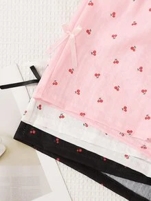 3pcs/Set Spring/Summer New Sweet Girl Style Strawberry Print Pajama Pants With Bow, Women Loose Comfy Sleepwear - Multicolor - View 5