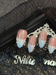 Bộ 10 móng giả thủ công phủ kín toàn bộ, hình móng hạnh nhân, màu xanh nhạt, nhuộm tie-dye xanh nhạt, vẽ tay các gợn sóng và giọt nước trong suốt 3D, phong cách mùa hè đơn giản và ngọt ngào, bộ dụng cụ làm móng nghệ thuật phong cách Y2K, vật liệu làm móng acrylic phù hợp cho phụ nữ và bé gái dùng trong các lễ hội, hàng ngày, tụ họp, tiệc tùng (bao gồm: một miếng keo dán và một miếng dán ma sát). - Màu xanh nhạt - Xem 5