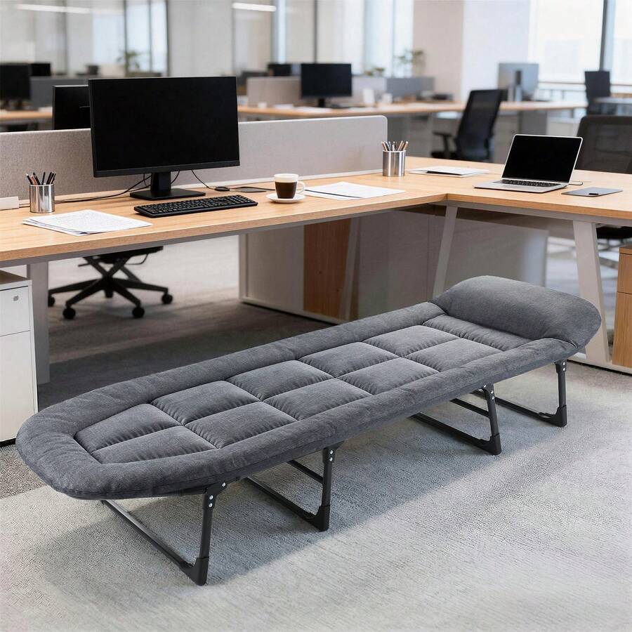 Transat pliant Sour Lemon, lit de camping, lit d'appoint, chaise longue pliante, réglable sur 6 positions, fauteuil inclinable par gravité, supportant jusqu'à 200 kg, avec matelas, poche latérale et appui-tête. Idéal pour le camping en extérieur et en intérieur, sur balcon, au bord de la piscine, sur la terrasse ou au bureau.