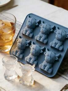 6/12 piezas Mini molde de silicona en forma de vaca de las Tierras Altas - Molde de hielo 3D con forma de vaca linda para whisky, cócteles y hornear, molde de silicona adecuado para decoración de Pascua y vacaciones, suministros para fiestas de verano - Multicolor - Ver 9