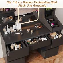 Devoko Vanity Unit With LED Lighting, 3-Stage Brightness Control, Vanity Unit With Adjustable Mirror, 7 Drawers And Open Shelves, Modern Wooden Dressing Table For The Bedroom, Stylish Contemporary Design, Stepless Dimming, White/Pink/Black - 查看 5