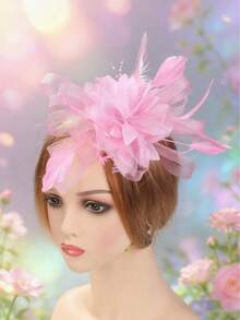 1 pezzo Fascia per capelli 3D morbida per ragazze, stile retrò europeo e americano, accessorio per capelli da sposa, cerchietto con fiori morbidi per feste - Rosa - Visualizzare 4
