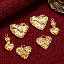 5pcs Stainless Steel 18K Gold Plated Textured Heart Shaped Asymmetrical Pendant, Earrings Necklace DIY Jewelry Making, Suitable For Women - Pendants - View 3