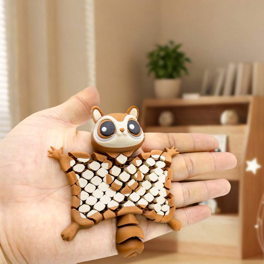 Hot Selling 3D Printed Flying Squirrel Plush Doll, Flexible Joints, Cute Interactive Desk Decor For Children - 飛鼠498 - 查看 1