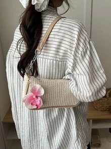 2026 New Summer Underarm Baguette Woven Straw Bag With Pendant - Multicolor - View 6