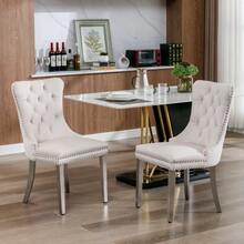 Nikki Modern High-End Collection Of Contemporary Quilted Velvet Upholstered Solid Wood Dining Chairs With Stainless Steel Legs And Rivet Decoration, Set Of Two Handles, Beige, DE1701BG - Beige - View 10