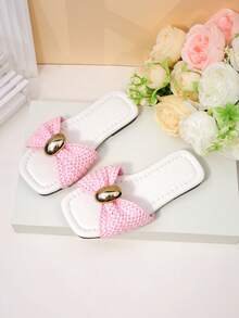 1 par de sandalias deslizantes tejidas para niñas, zapatos casuales transpirables y antideslizantes para niños - Rosa - Ver 3