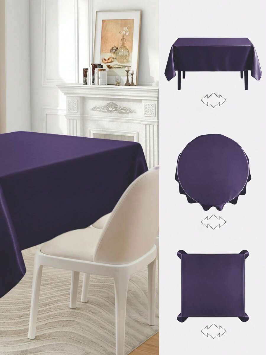 1pc Solid Color Satin Tablecloth, Must-Have For Dates! Cream Color Tablecloth In Ins Style, Solid Color Soft And Elegant, Living Room Tea Table Scarf, Gray, Black, Champagne, White - Purple - View 1