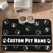 Personalized Custom Name Pet Feeding Mat, Waterproof Oil-Proof Anti-Slip Pad, Residue & Water Proof Floor Protection, Wear Resistant Durable Pet Bowl Mat For Dogs Cats, Home Pet Supplies - Black - View 2