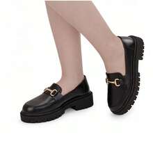 Loris Shoes Oficial Women's Tractor Moccasin Round Toe With ABS Chain Decoration 026-005 - màu đen - Xem 2
