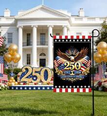 250th Anniversary American Flag 1776-2026, Embroidered Style Patriotic Garden Flag With Eagle & Liberty Bell, Double Sided Burlap Yard Flag For USA 250th Celebration - 樣式1 - 查看 6