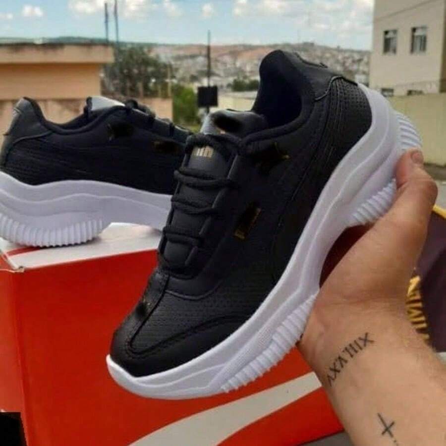 Women's Casual Sneakers, Blogger Style, Platform Shoes, White, Black, Beige, Comfortable, Chunky, Lightweight, New Release, Top Quality, Original Fashion, White Sneakers - 黑色TD - 查看 1