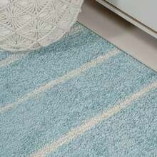 HOM201B-28 Williamsburg Minimalist Stripe Turquoise/Cream 2 ft. x 8 ft. Runner Rug Pet Friendly Stain Resistant Easy Cleaning for Bedroom Living Room Kitchen - Turquesa/Crema - Ver 7