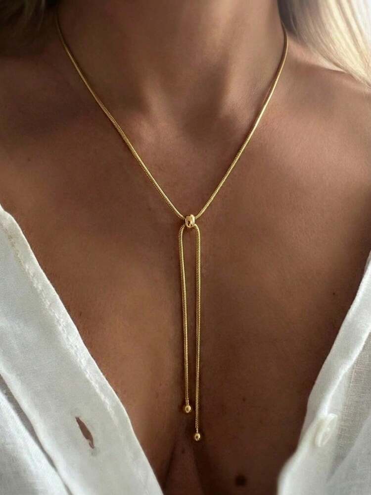 1pc Stainless Steel Minimalist Adjustable Multi-Function Long Necklace, Suitable For Daily Wear - Gold - View 7