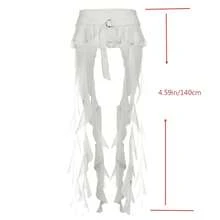 Women's Premium White High-Waisted Tassel Skirt Belt, Adjustable Faux Wrap Long Sweep With Metal, Layering Accessory Casual Chic  Festival Outfits - trắng - Xem 3