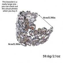 1pc Sparkling Crystal Exaggerated Bracelet, Water Drop Design Women's Fashion Rhinestone Bracelet, Wedding Jewelry - Silver - View 2
