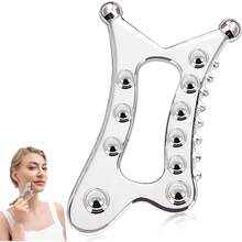 Bộ dụng cụ Gua Sha kim loại 5 trong 1, bảng massage Gua Sha toàn thân, dụng cụ massage cạo cơ Gua Sha để tự chăm sóc da mặt, cổ, vai, chân, tay, spa tại nhà. - Bạc - Xem 10