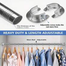 Thanh treo quần áo bằng thép không gỉ có thể điều chỉnh từ 15,75-74,8 inch, thanh treo rèm tắm, thanh treo rèm cửa, thanh treo rèm không cần khoan, thanh treo rèm phòng tắm, rèm phòng ngủ, rèm nhà bếp, thanh treo quần áo có thể kéo dài, chắc chắn và bền bỉ để treo quần áo, rèm tắm, thanh treo dạng ống lồng, thanh treo quần áo - Bạc - Xem 6