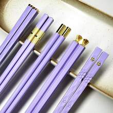 Jokipvy 5 đôi đũa ăn sushi màu tím mới, đũa nhựa tái sử dụng, bộ dao nĩa kiểu Trung Quốc, thích hợp cho trường học, nhà bếp, nhà hàng, tiệc tùng. - Xem 3