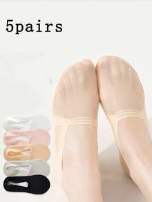 5双装女士超薄隐形无痕袜，透气网眼防滑后跟带衬里袜，适用于平底鞋、高跟鞋和乐福鞋的隐形鞋套 - 彩色 - 查看 4