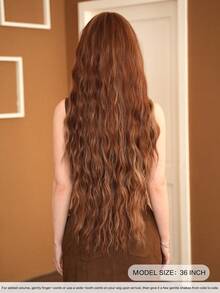 7JHH WIGS 36英吋銅棕色長捲髮女用假髮，優雅超長波浪髮型附瀏海，混金挑染，高品質免膠耐熱合成纖維，全機製，適合日常配戴、音樂節、派對、街頭、Cosplay、動漫或角色扮演，女孩畢業禮物及假髮配件 - 摩卡棕 - 查看 2