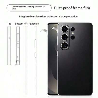 Miếng dán viền trong suốt chống bụi cho Galaxy S25 S24 S26 Ultra, bảo vệ toàn màn hình và các cạnh, màng bảo vệ hydrogel chống bụi cho khung viền.