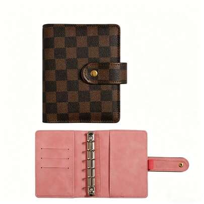 Retro Checkerboard Loose-Leaf Notebook Cover, A7 Size, With Card Holder Design, Multi-Functional Card Slot Binder Notebook Cover, High-Value-Style Portable Diary Cover, Suitable For Students, Office Supplies, And Notebooks.
