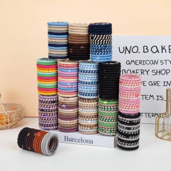 15-Pack Braided Knitted Hair Ties, Super Elastic Thickened Durable Hair Ties, No Slip No Damage Ponytail Holders For Thick Hair, Multi-Color Neutral Tone Hair Accessories, Elegant Daily Hair Ropes For Women Girls Hair Elastics Hair Rubber Bands Scrunchies Elastic Hair Tie,Festival,Party