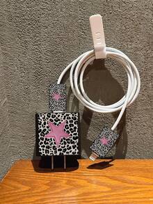 4pcs Leopard & Star Design Charging Cable Protector Set, Compatible With Apple 18/20W Charger Protective Case, Data Cable Protector, Anti- Sleeve, Charger Accessories, Phone Accessories - Multicolor - View 3