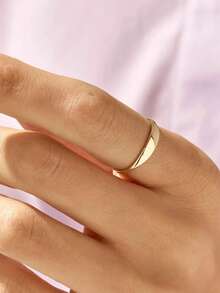 1件時尚極簡 925純銀韓式精緻女款小指印章戒指 18K鍍金 日常佩戴 - Smooth Ring - 查看 5
