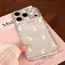 Kavenfort Transparent Rose Rabbit Phone Case, Suitable For 17 Pro Max, 15 Full Coverage Protective Case, 14 Soft Case. Fairy-Like, Cute, Beautiful, Sweet, Girly, Geometric Pattern, Korean Style, Minimalist Style, Adorable, Fresh, Niche, Cute Pet, Soft Girl Style, Ins Style - Clear - View 11