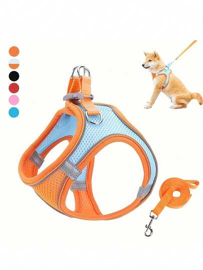 Reflective Dog Vest Harness With Leash - Breathable Polyester Pet Harness For Walking Safety, Hand Wash Only