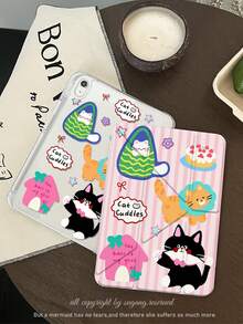 1pc Cartoon Cat Cake Pattern Transparent Acrylic Tablet Protective Case, Suitable For 2025 11th Gen (A16), 2026 Air 11/13 (M4) Models, Auto Wake/Sleep, Multi-Angle Stand, Pencil Slot, Striped Style, Feminine, Essential For Office & Study, Non-Magnetic Protective Cover - Pink - View 6