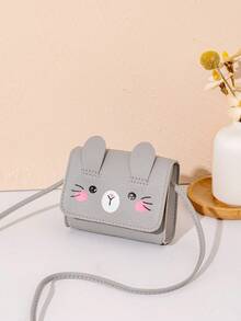 1Pc New Sweet Mini Crossbody Bag, Children's Cute Cartoon Kitten Casual Crossbody Bag, Small Coin Purse For Girls, Messenger Bag Handbag Wallet For Travel Daily Use - Grey - View 2