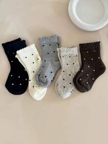 5 đôi tất cổ cao đến bắp chân mùa xuân/hè, tất ren chấm bi kiểu Hàn Quốc màu đen trắng, kiểu công chúa. - Nhiều màu - Xem 9