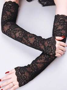 1 Pair Lace Arm Sleeves, Breathable Summer Sun Protection Arm Covers, Elegant Long Sleeve Covers, Moisture-Wicking Fabric, Non-Slip Fit, Lightweight & Warm. Suitable For Driving, Cycling, Beach, Gardening, Hiking, Office, Outdoor Sports, Fishing, Etc. Fashionable Protection, Great Gift For Mom/Girlfriend,Travel,Festival - Lace Patchwork Arm Sleeves - View 5