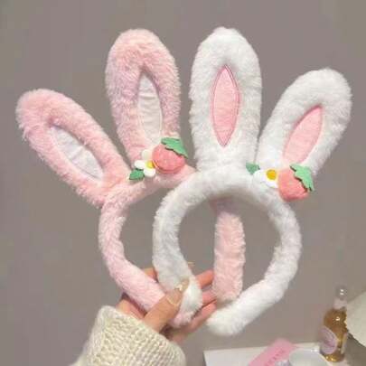 2 chiếc băng đô nữ hình hoa dâu tây dễ thương, tai thỏ, thích hợp cho mùa hè, chất liệu nhung mềm mại, dây buộc tóc, kẹp tóc, phụ kiện đội đầu cho trẻ em.