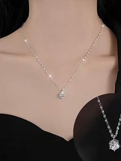 1件简约优雅唇形吊坠项链，搭配闪亮六爪合成立方氧化锆——永恒的结婚誓言项链，母亲节、情人节奢华珠宝礼物