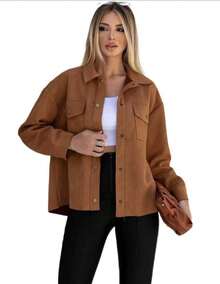 Women's Suede Winter Jacket - Camel - Ver 2