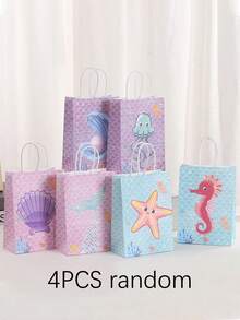 4/12/25pcs Cute Cartoon Ocean Series Design Gift Bags, Various Seahorse, Starfish, Shell, Mermaid, Squid, Pearl Patterns, Suitable For Wedding, Bridal Party, Birthday, Business Shopping, Party Favors, Graduation - Colorful Paper Bags Gifts, Suitable For Holidays, Events, Reunions, Parties And Various Occasions - Multicolor - View 14