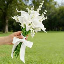 白色马蹄莲新娘伴娘手捧花束婚礼花束人造花束婚礼鲜花新娘配饰，婚礼摄影棚手捧花，夏季，海滩 - 白色 - 查看 13