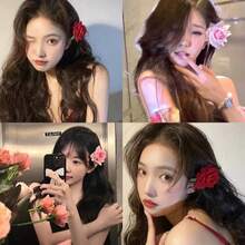 1pc Summer Floral Side Ear Clip, Rose Flower Decor - Bohemian Style Luxurious Retro Headpiece, Sensual - Beach Holiday Photo Prop Elegant Accessory - Suitable For Pairing With Various Fashionable Hairstyles,Travel, Claw Clips,Hair Clip,Party - Red - View 8