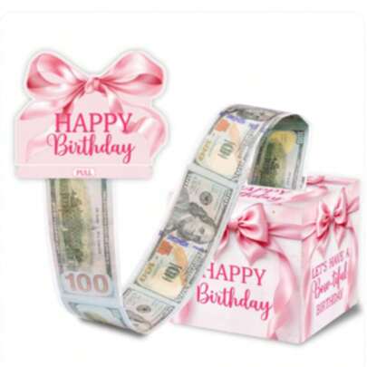Scatole regalo per soldi di compleanno con fiocco rosa, scatola per estrarre soldi di compleanno con fiocco per donne e ragazze